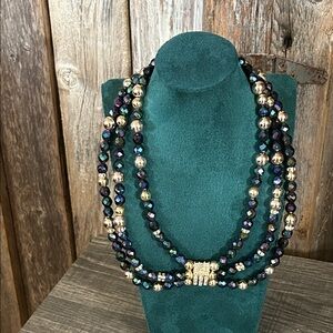 Vintage Gold Beaded Necklace with Rhinestones